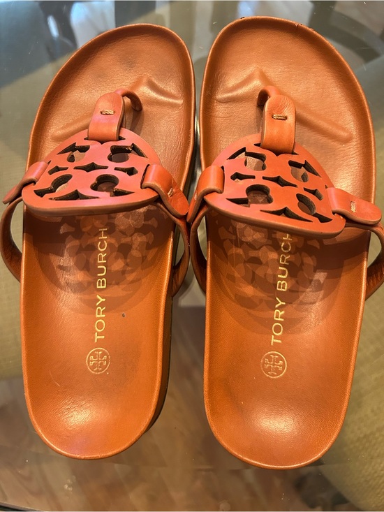 Tory Burch Shoes - Tory Burch Burnt Brown Leather Logo Thong Sandals Size 5.5 excellent condition